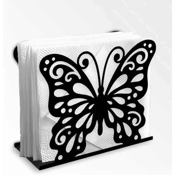 Butterfly Decorative Black Metal Napkin Holder for Table 5.3" x 4.4" x 2" Insect Animal Standing Napkin Holder for Home Kitchen Restaurant Picnic Party Coffee Bar Dining Room Gainsboro