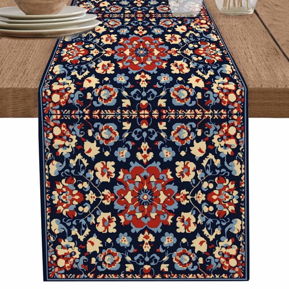nqOlkjepod Red Blue Geometric Table Runner 120 Inches Long Farmhouse Dress Scarves, Ethnic Vintage Southwest Floral Dining Tablerunner for Coffee Table/Kitchen Island/Party Décor, 13" x 120"