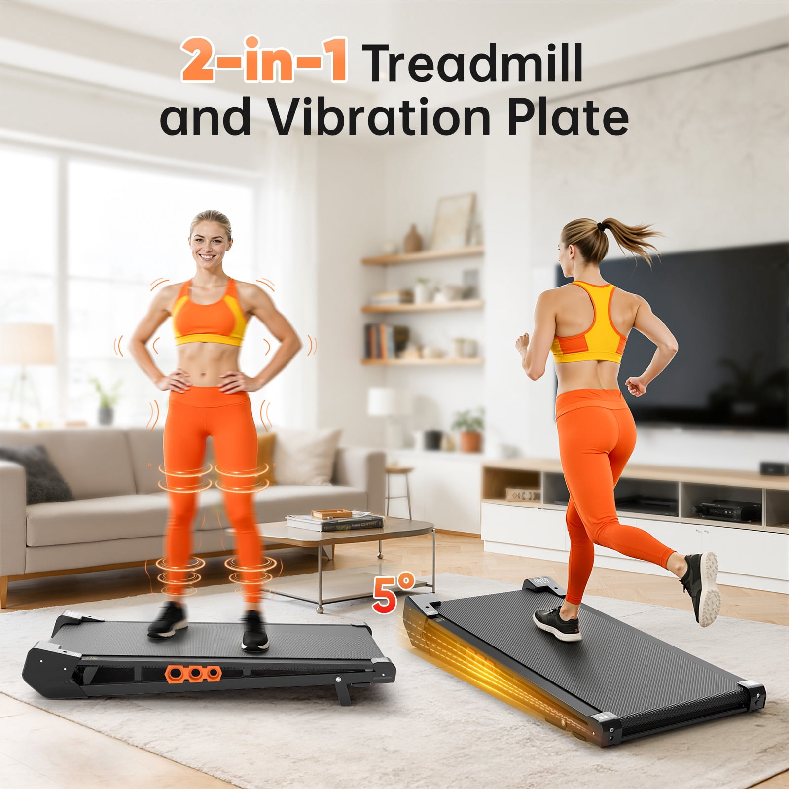 AKLUER Walking Pad Treadmill with Vibration Plate, Under Desk Treadmills with Incline, Low Noise Walking Pad for Home Small Spaces, Office, Remote Control & LED Display