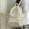 thumbnail image 5 of Women Bow Print Backpack with Multi-Pocket, Lace Trim Large Capacity School Bag for Travel Shopping (Yellow), 5 of 10