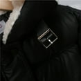 thumbnail image 5 of Faux Leather Puffer Jacket for Women Winter Long Sleeve Clothing Fleece Lapel Collar Coat Black 2XL, 5 of 7