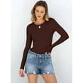 thumbnail image 4 of Women Long Sleeve Shirts Rib Knit Slim Fit Tops Fall Outfits Casual T-Shirt Underscrubs Layer Clothes Brown S, 4 of 8