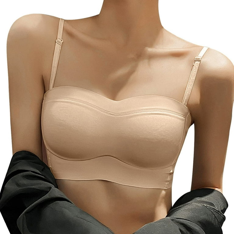 MRULIC bras for women Women's Low Back Bra Wire Backless Bra Convertible  Spaghetti Strap Seamless Sleeping Bralette Beige + S 