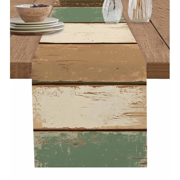 Ldtrchee Farmhouse Sage Green Brown Table Runner 72 Inches, Country Vintage Wooden Bed Runner Dresser Scarves Tabletop for Indoor Outdoor Parties/Ceremony/Banquet, 13" x 72"