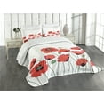 thumbnail image 3 of Ambesonne Floral Quilted Bedspread Set 3 Pcs, Natural Poppy Garden, King Size, Orange Green, 3 of 5