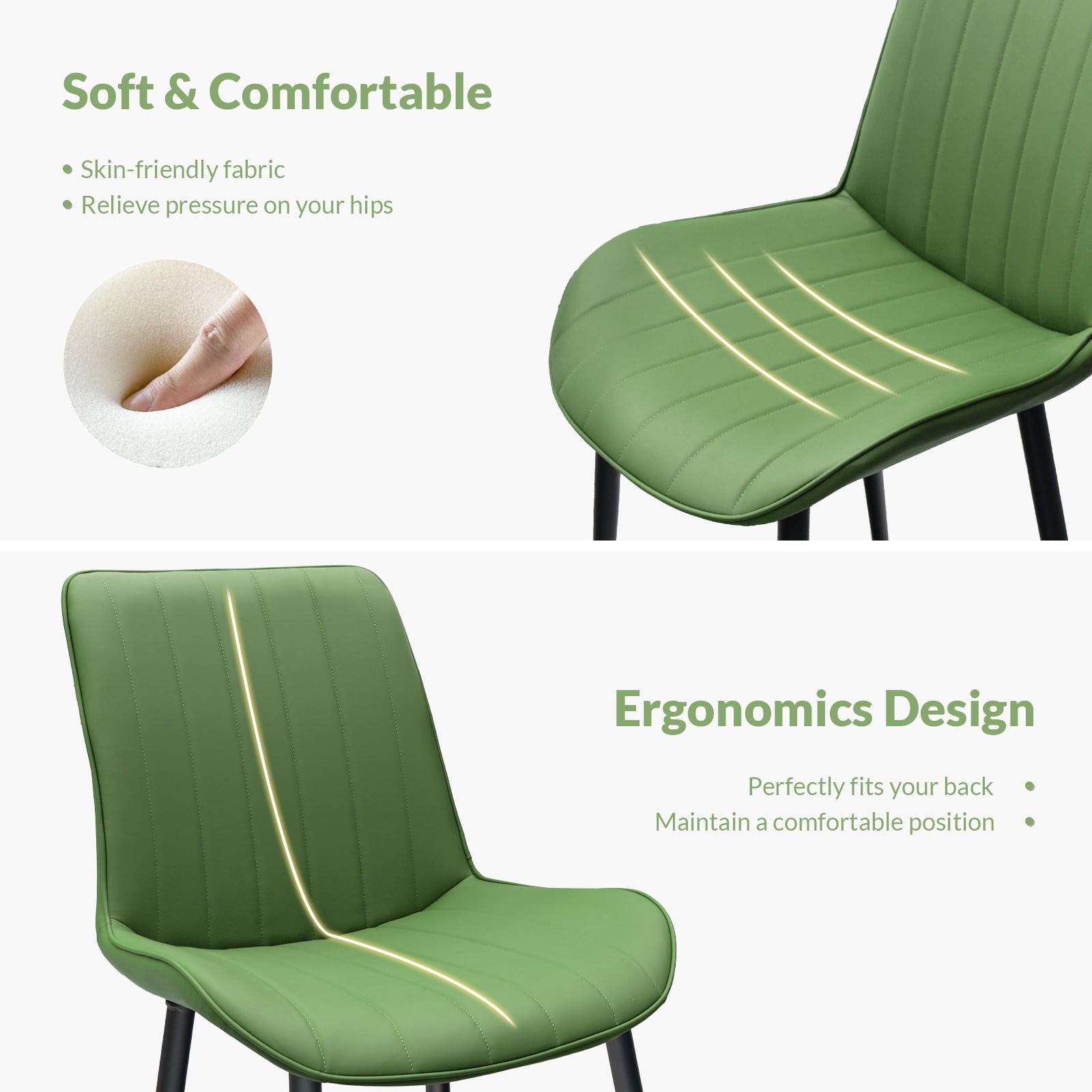 MAYEERTY Olive Green Red PU Leather Dining Chairs with Metal Legs, Wave Pattern Upholstered Armless Chair Set of 4 for Kitchen, Restaurant, Living, Meeting Room