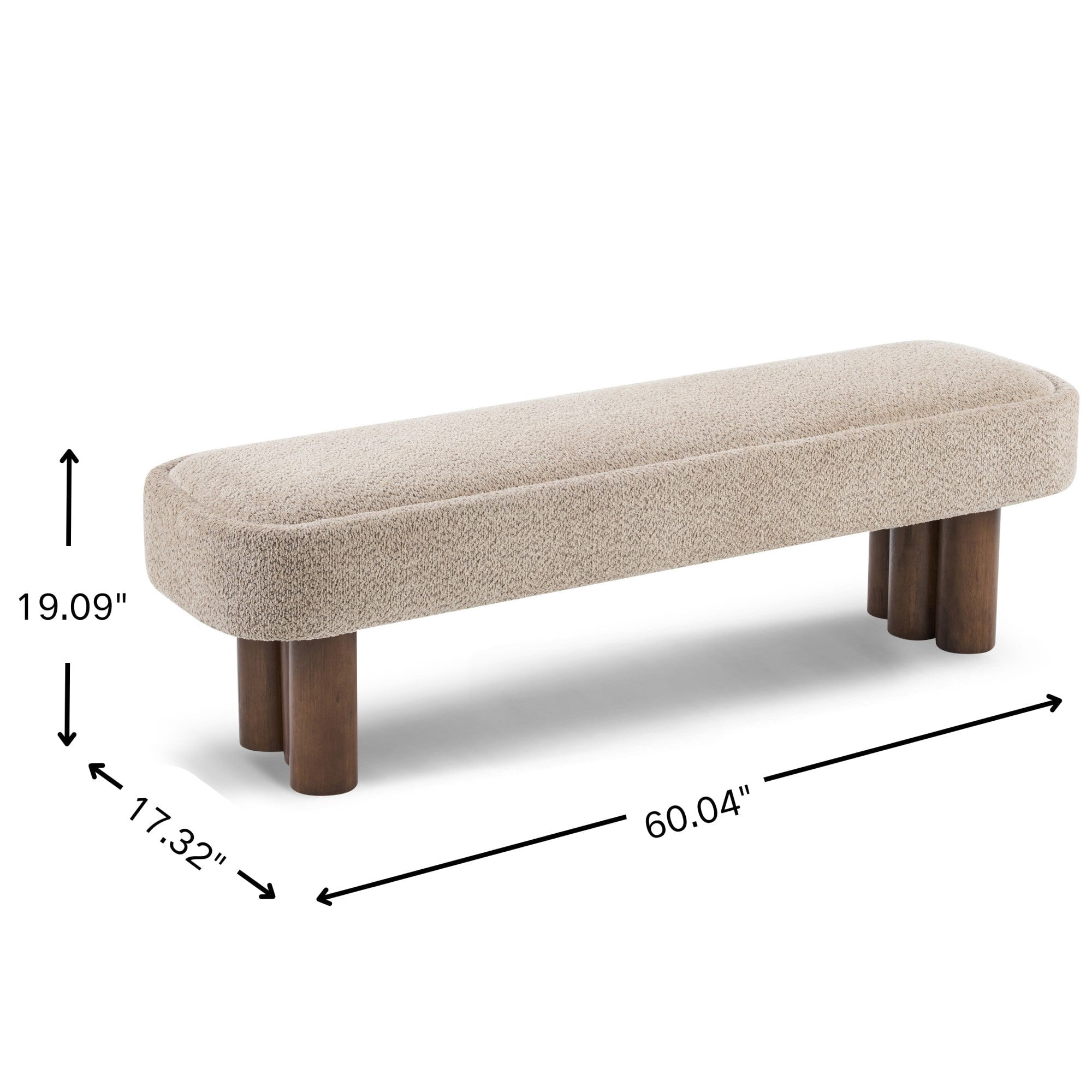 Sailvan 60" Boucle Dining Bench,Upholstered Kitchen Seating with Walnut Legs,Modern Indoor Bench for Entryway and Living Room khaki