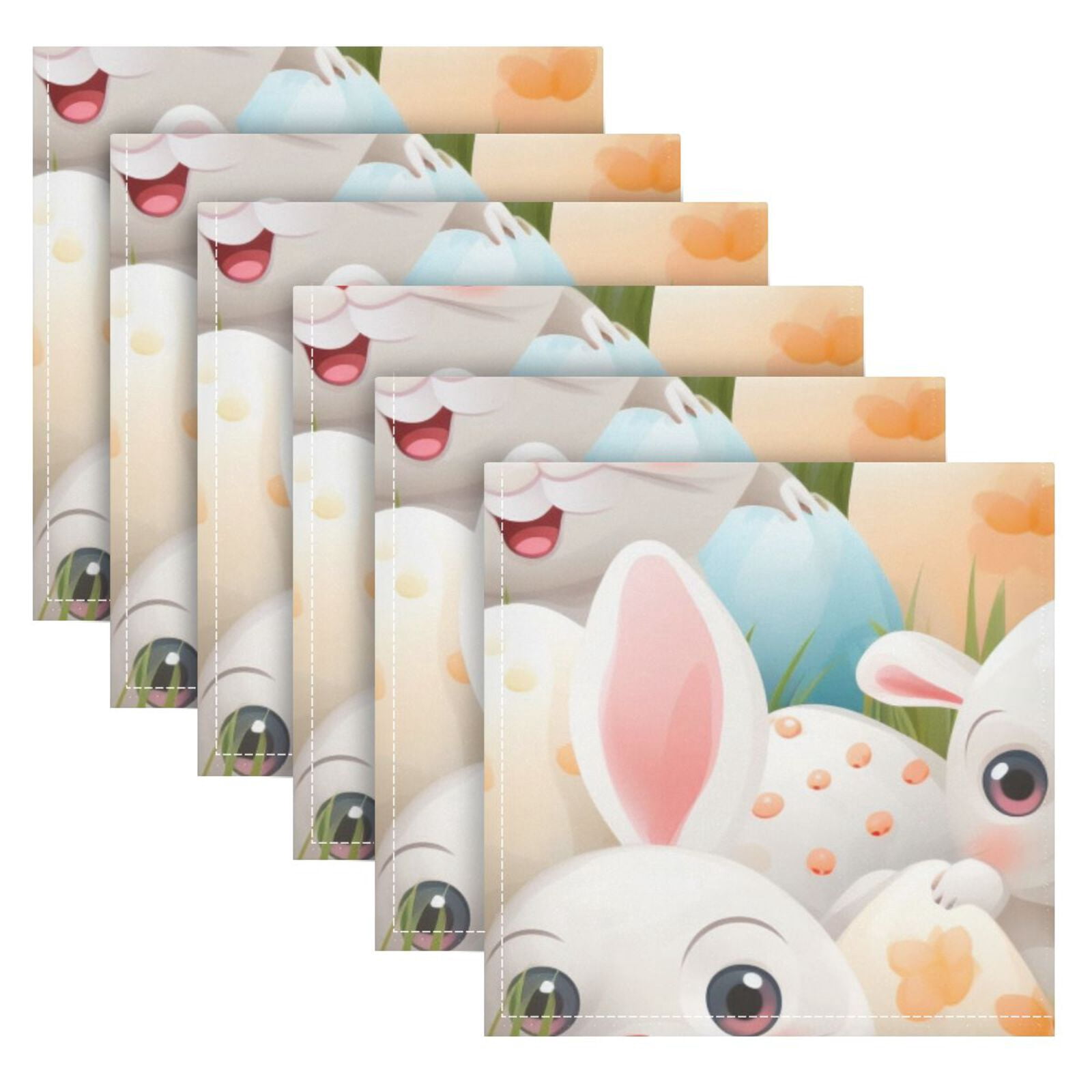 JSTEL Cute Bunny Easter Cloth Napkins Set of 6, 20x20 Inch Washable and Reusable Napkin for Decoupage Dinner Party Everyday Use