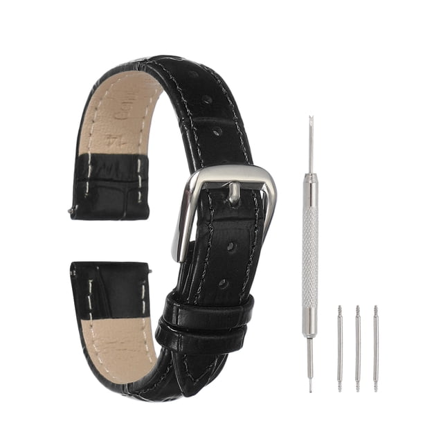 Correas de reloj de cuero Uxcell para hombres y mujeres, correa de reloj de liberación rápida de 14 mm con patrón de cocodrilo, correa de cuero plana y delgada elegante con herramientas, negra