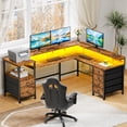 thumbnail image 5 of Sarifur L Shaped Computer Desk with Charging Station and LED Lights, 66 inch PC Table Study Desk 6 Drawers for Bedroom,Office Rustic Brown, 5 of 6