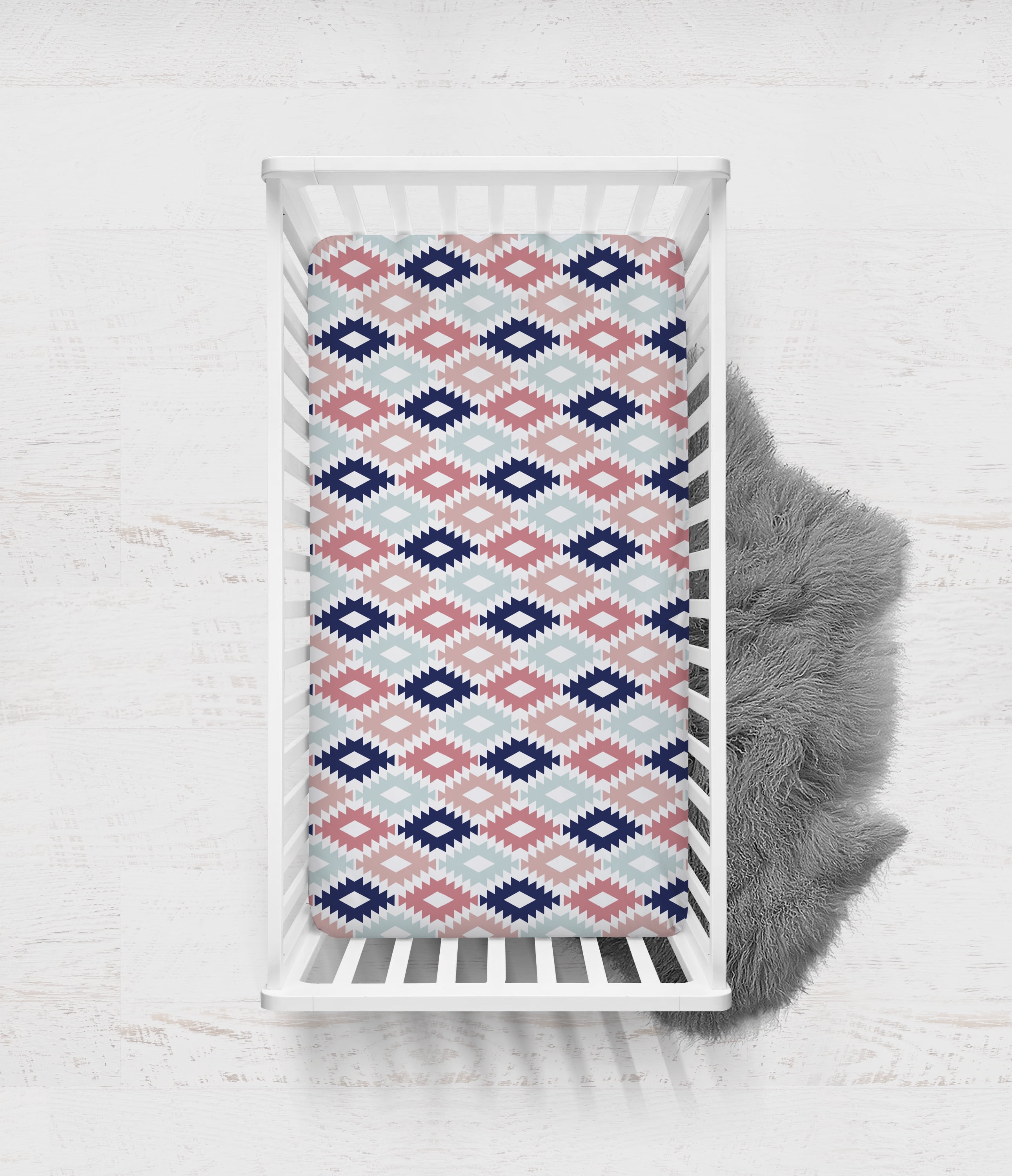 Bacati Coral, Mint & Navy Emma Aztec Kilim Crib Fitted Sheets 2 ct Package