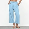 thumbnail image 2 of CHGBMOK Linen Pants for Women High Waisted Wide Leg Capri Elastic Waist Casual Beach Flowy Cropped Summer Capris Pants, 2 of 7