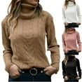 thumbnail image 2 of Fall/Winter 2025 New Women'S Solid Color High Neck Knitted Sweater Vintage Long Sleeve Pullover, 2 of 26