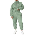 thumbnail image 2 of CIENVNSTG 2 Piece Outfits Sweatsuit Set Half Zip Lapel Collar Long Sleeve Sweatshirt Sweatpant Tracksuit Sets Green M, 2 of 7