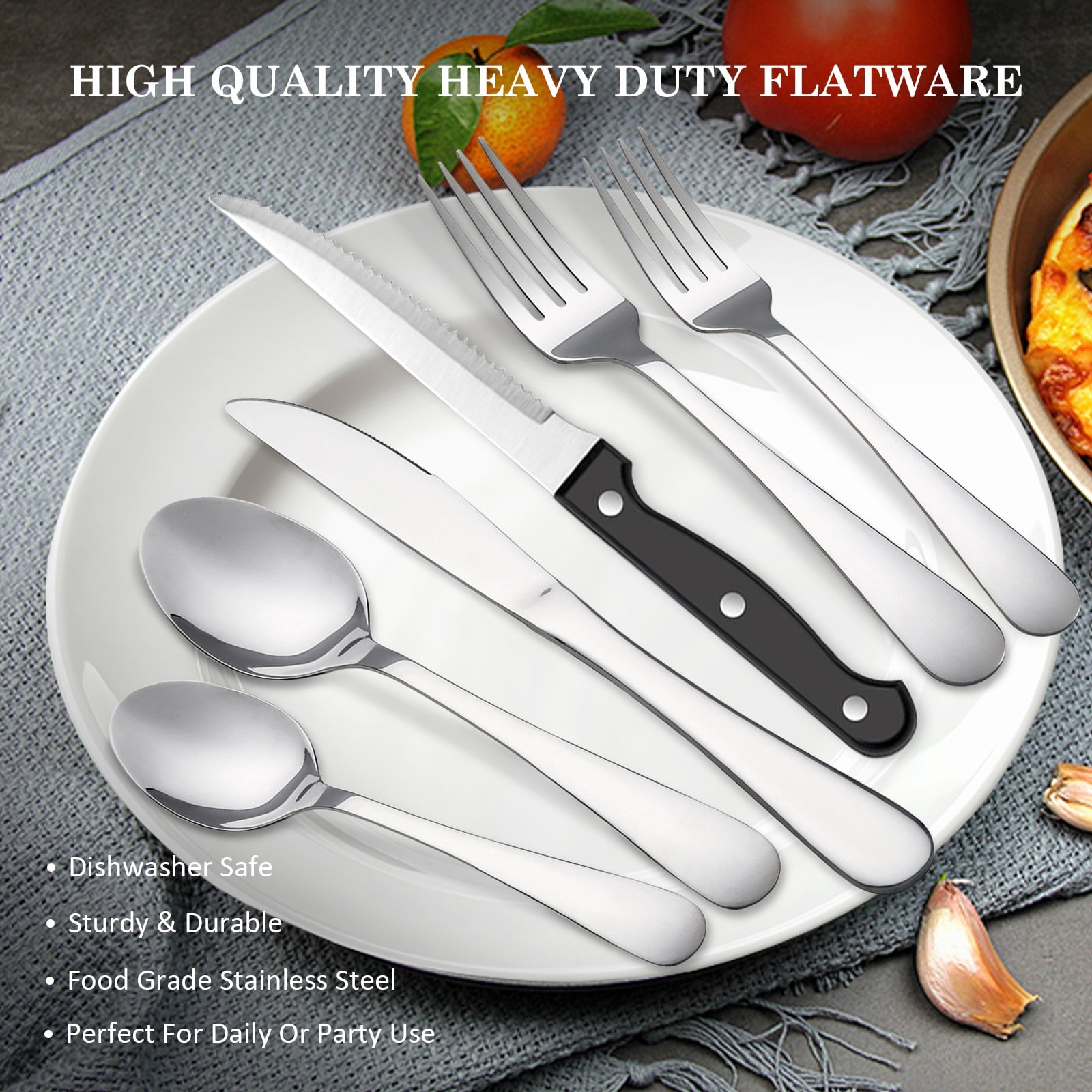 Koomade 48-Piece Stainless Steel Flatware Set for 8 with Steak Knives, Mirror Polished, Dishwasher Safe, Ideal for Home, Kitchen, Restaurant, and Hotel Use