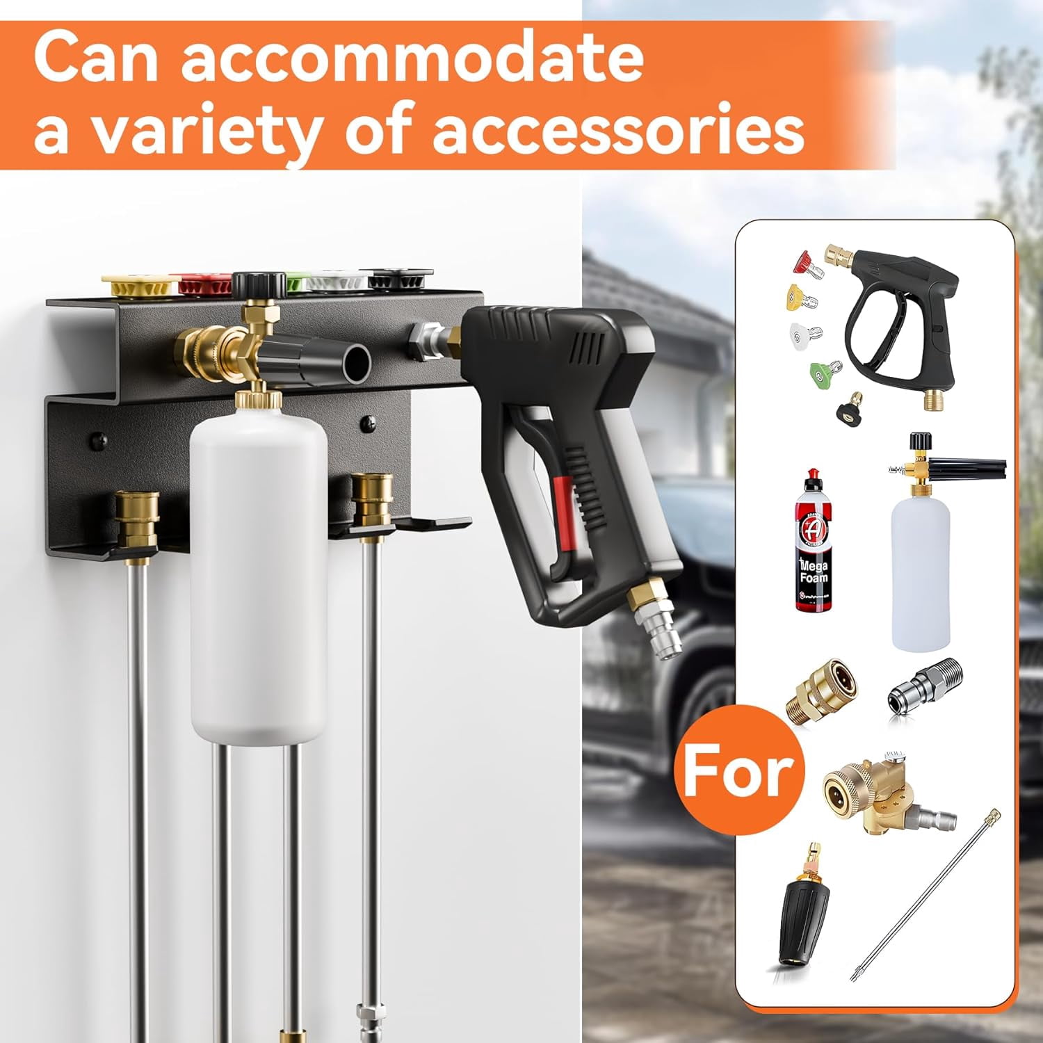 Tmwefusc Wall Mount Foam Cannon Holder, Pressure Washer Gun Holder,1/4'' Pressure Washer Accessories Storage Rack