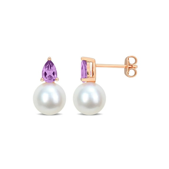 8.5-9mm Cultured Freshwater Pearl Earrings with Amethyst Sterling Silver for Women