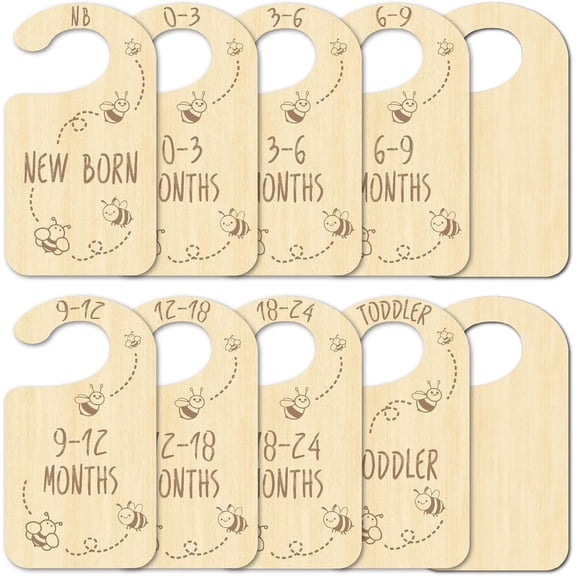 10Pcs Bee Wood Wardrobe Dividers Honeybee Nursery Decor from Newborn to 36 Month Closet Yellow Organizers Hanger Seperaters Nursery Wardrobe Hangers Divider for Shower 1set