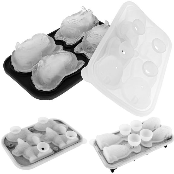 Ikoopy 3 Pack Dog Ice Cube Trays Corgi Labrador Bulldog Shape Ice Cube Mold Silicone Ice Mold Fun Shapes 4-Hole Reusable Ice Cube Tray for Whiskey Cocktails Soap Chocolate Ice Cream Making