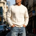 thumbnail image 2 of Zivyakyron Ribbed Men Sweater Workout Chunky Cable Knit Long Sleeve Crew Neck Sweaters Pullover Loose Fall Winter Beige 2XL, 2 of 10