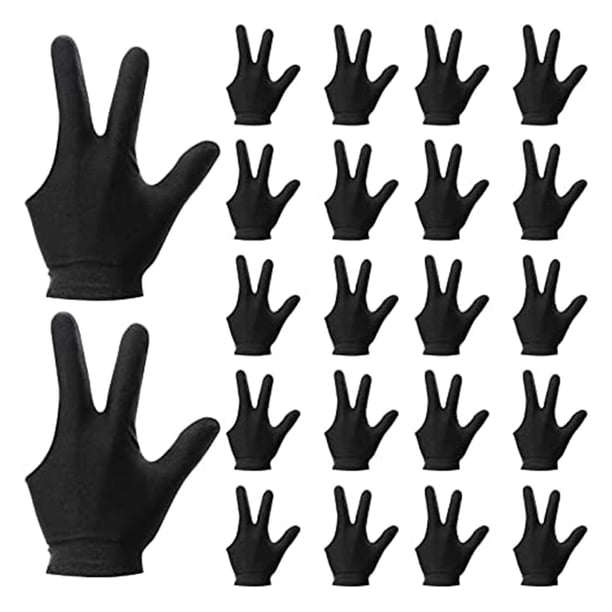 Guantes de Billar de 22 Piezas Guantes de Billar para Tirador de 3 Dedos Guantes Deportivos para Mujeres y Hombres para Mano Izquierda y Derecha, Negro