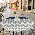 thumbnail image 3 of Herringbone Pattern Elastic Fitted Round Table Cover Vintage Navy Blue Grey Waterproof Outdoor Tablecloth for Holiday Party, Picnic, Patio & Dining Fits Tables Up to 36"-44", 3 of 8