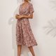 thumbnail image 3 of Vestido Casual Vestidos de playa para mujer Vestido largo bohemio con cuello en V Puffy para cóctel (Rosa S) Kuymtek para Mujer Rosa T S, 3 of 6