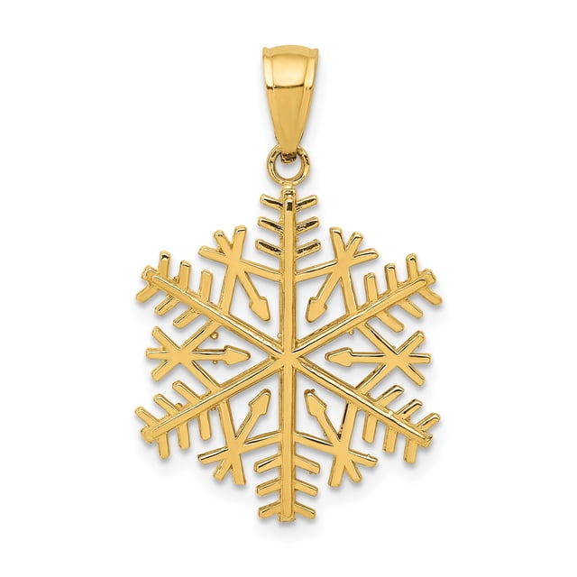 14k Yellow Gold Snowflake Necklace Charm Pendant Winter