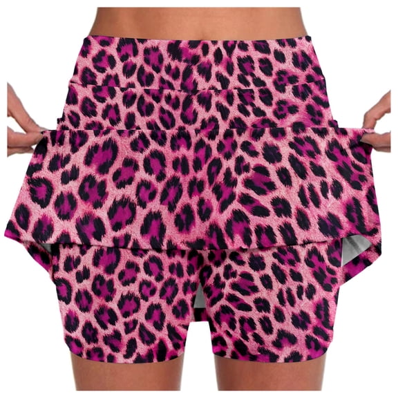 Women's Tennis Skirts Summer Skirt Casual Leopard Print A Line High Waist Flowing Summer Daily Wear Bottoms for Women Pink 5XL