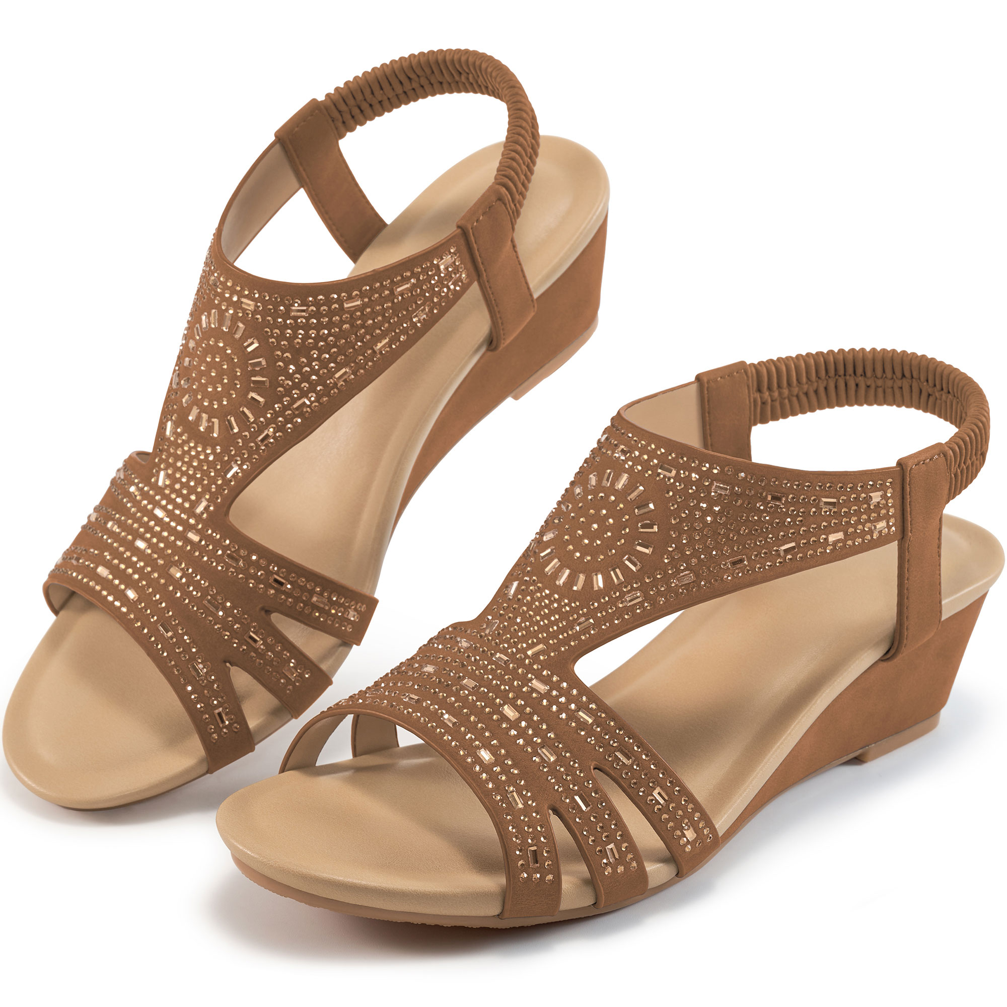 Ecetana Women's Wedge Sandals Elastic Ankle Strap photo 6