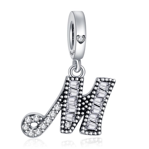 NINGAN 925 Sterling Silver Charm for Bracelets Letter M Pendant Name Initial Aphabets Birthday Charm Women Bracelet Charm