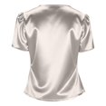 thumbnail image 6 of Sillenn Women's Satin V-Neck Blouse Puff Short Sleeve Wrap Front Ruched Waist Top Silky Slim Fit Elegant Satin Silk Shirt Dressy Casual Office Work Tops Trendy Going Out Cropped Blouses White Xl, 6 of 7