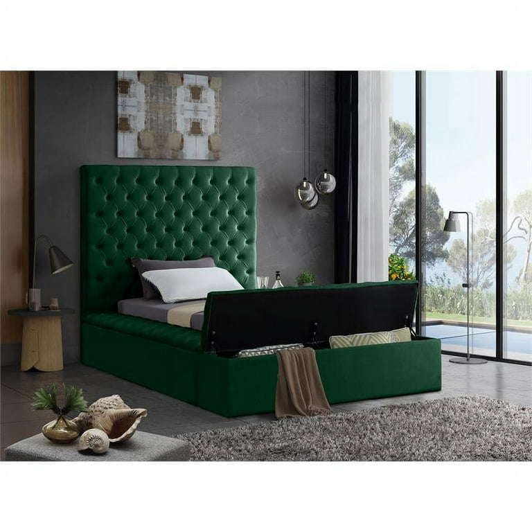 Meridian Furniture Bliss Kids Twin Fabric Standard Bed with Storage Rails Footboard Green