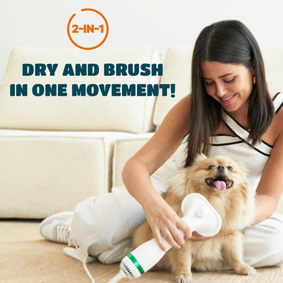 2-in-1 Pet Hair Dryer with Self-Cleaning Brush for Small Dogs and Cats, 300W Portable Dog Blow Dryer with Adjustable Temperature and Overheat Protection