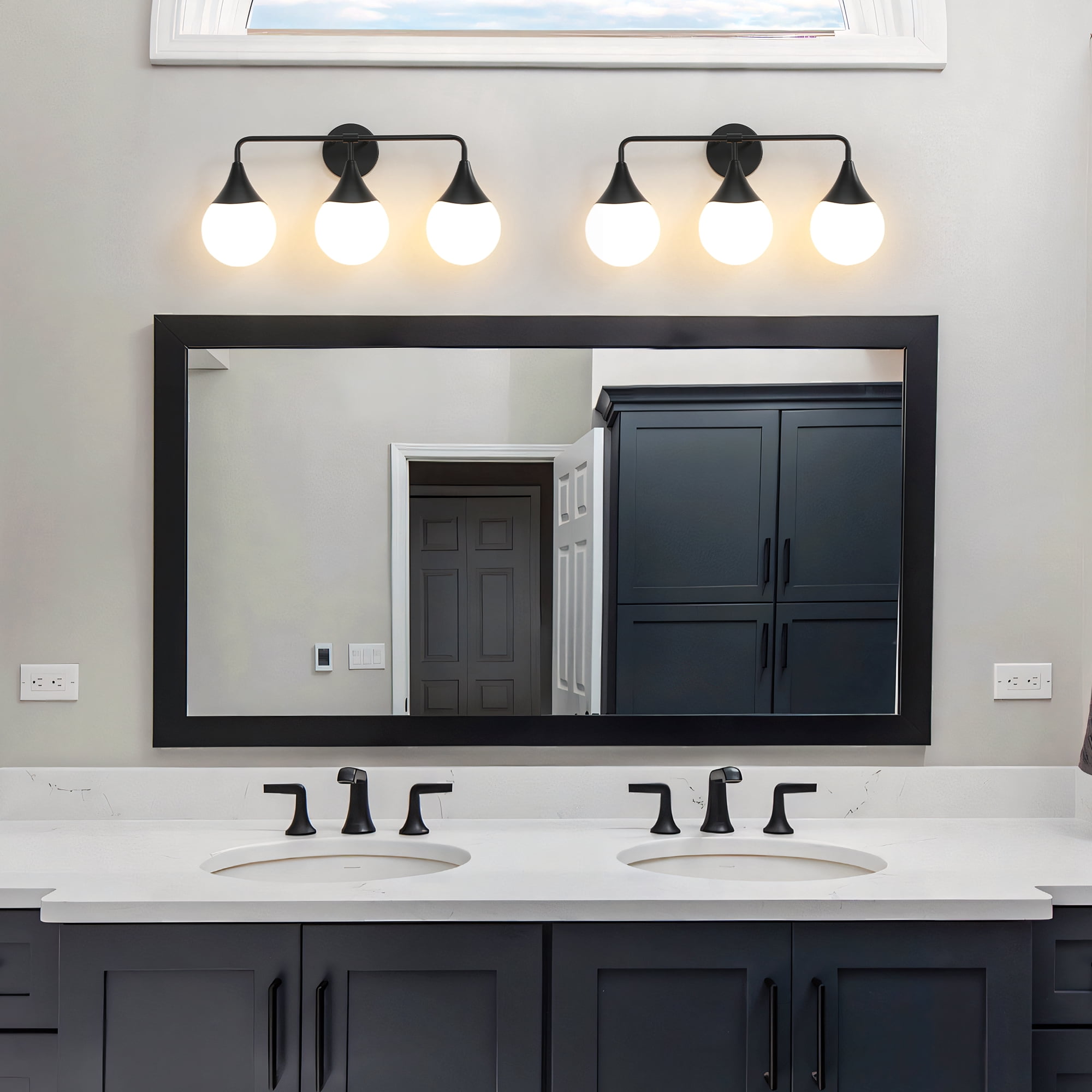 Bathroom Vanity Light 3 Lights Bathroom Lighting Fixtures Over Matte Black Wall Sconces with Frosted Globe Glass for Hallway Restroom