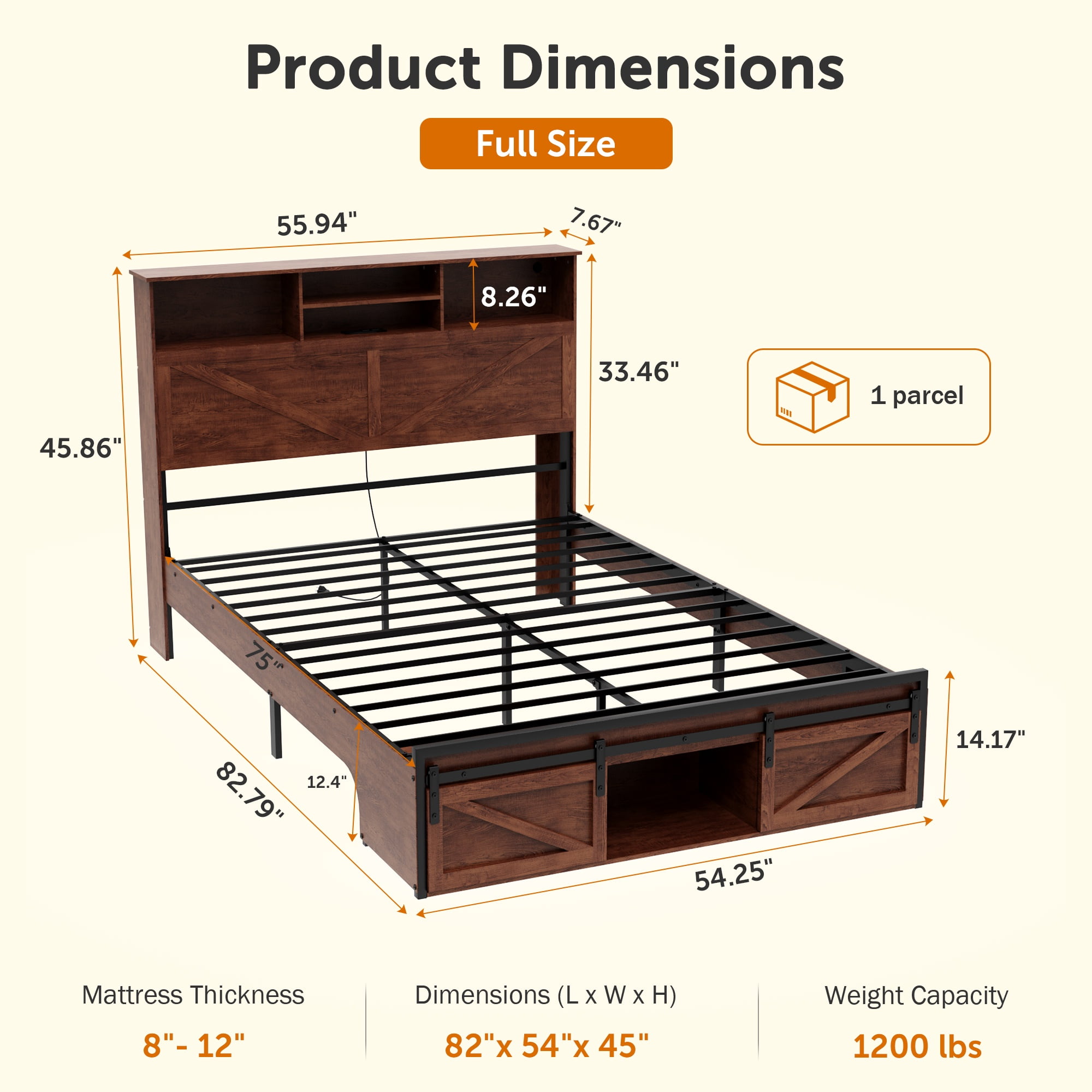 Full Size Bed Frame, Holaki Farmhouse Full Bed Frame with Storage Headboard, Charging Station & LED Lights, 2 Storage Drawers, No Box Spring Needed, Noise Free, Easy Assembly, Dark Brown