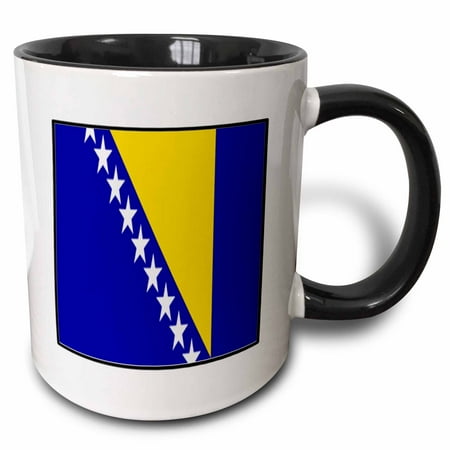 3drose, Photo of Bosnia N Herezegovina Flag Button, 15oz Two-tone Black Mug