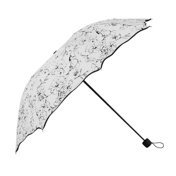 GASTROPOD Women Lady 3 Folding Parasols Anti-UV Windproof Sun Rain Protection Umbrella (Black Pattern)