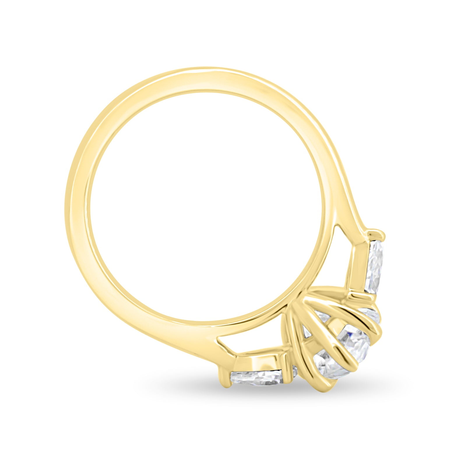 ESTE ORIGIN 2.00Ct Pear Cut Moissanite Trilogy Engagement Ring – 5 Claw Cathedral Setting in 18K Yellow Gold for Women US 8