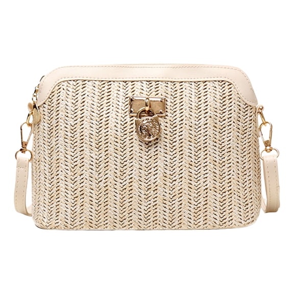 Straw Crossbody Bags for Women Woven Handbag 2025 Summer Purses Beach Vacation Zipper Shoulder Bag