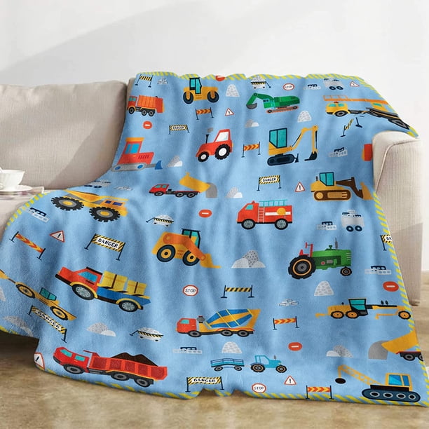 LHSHID Construction Throw Blanket Construction Truck Blanket for Boys Soft Cozy Flannel Engineering Vehicle Blankets Fluffy Fleece Crane Concrete Mixer Car Blanket for Newborn Baby Kids Gift