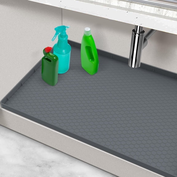 28" x 19" Silicone Under Sink Mat, Waterproof Cabinet Protector for Kitchen and Bathroom, Gray