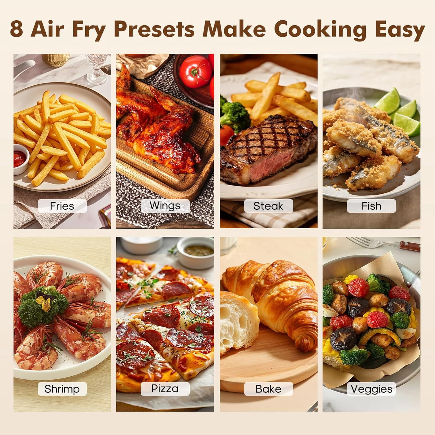 Atilioo 6.34Qt Air fryer with View Window & 8 Presets, Digital Touchscreen Stainless Steel Rapid Frying Cooker, Non-Stick & Dishwasher Safe, White