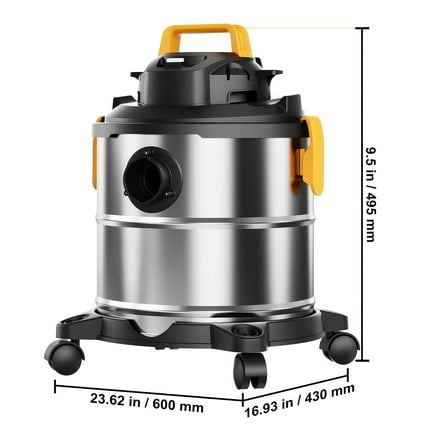 5.5 Gallon 6 Peak HP Wet Dry Shop Vacuum - Stainless Steel, 2-in-1 Blower Function & Crevice Nozzle, Powerful Suction for Carpet Debris & Pet Hair
