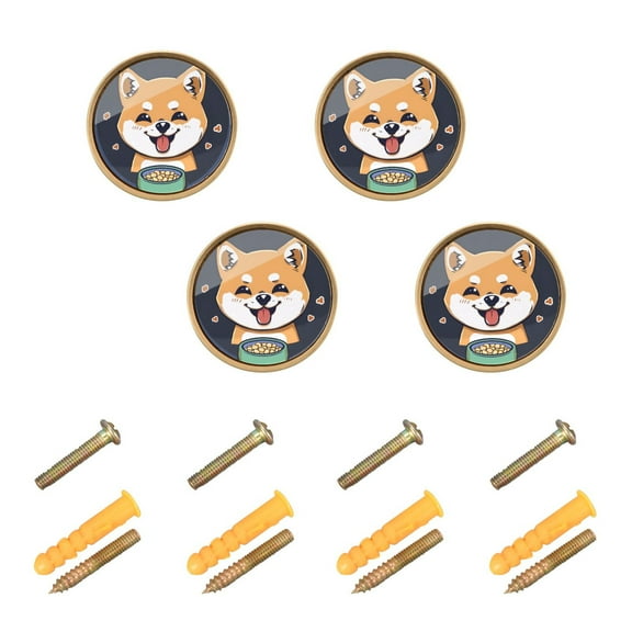Kitchen Cabinet Knobs Cabinet Handles 1.25 inch Diameter Zinc Alloy Happy Chai Dog 4 Pack