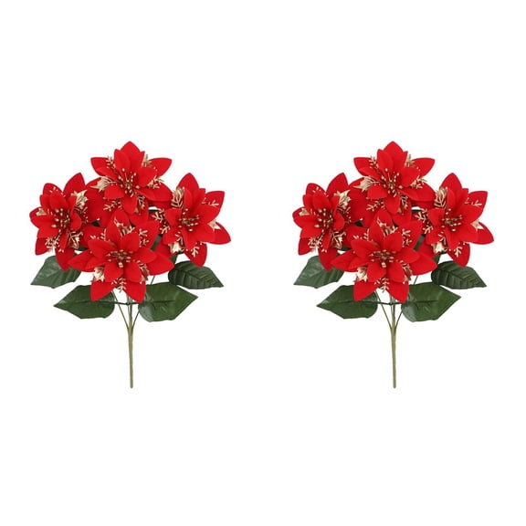 1-6PC Artificial Poinsettia Christmas Flowers Silk Poinsettia Bouquets with Stems Holiday Decor Red Gold Silver for Xmas Tree Ornaments Vase Floral Arrangement Home Porch Winter Spring