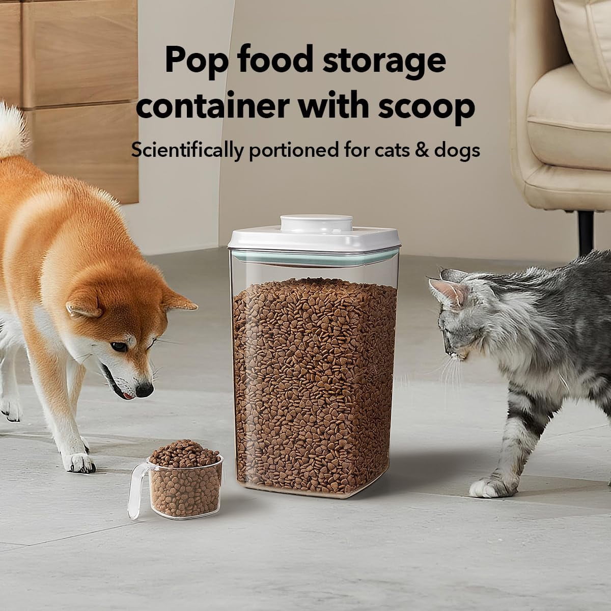 ANKOU 2 Count 4L/4.2qt Airtight Pet Food & Treats Container, Pop Lid with Scoop Storage