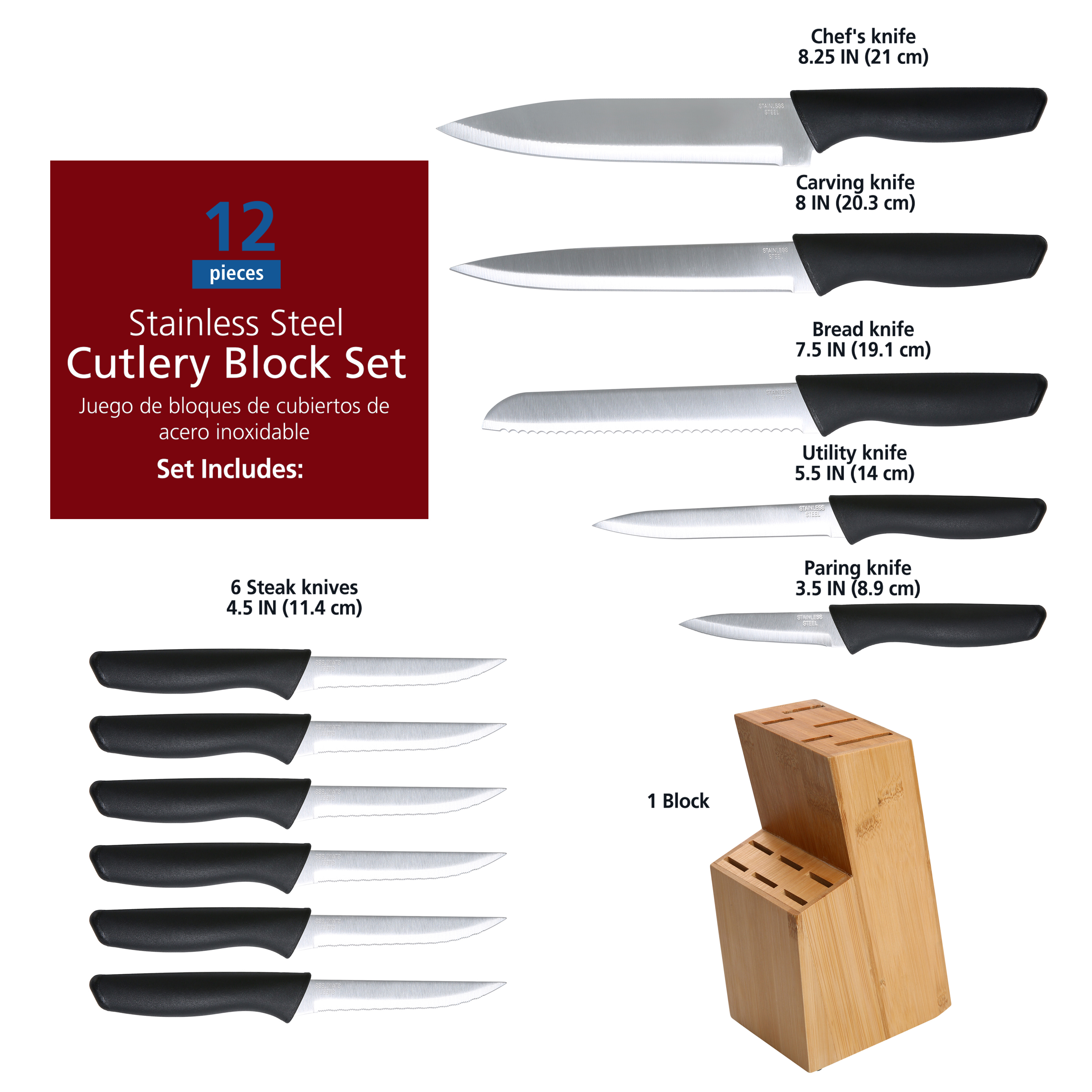 Mainstays 12-Piece Cutlery Set with Bamboo Block photo 4