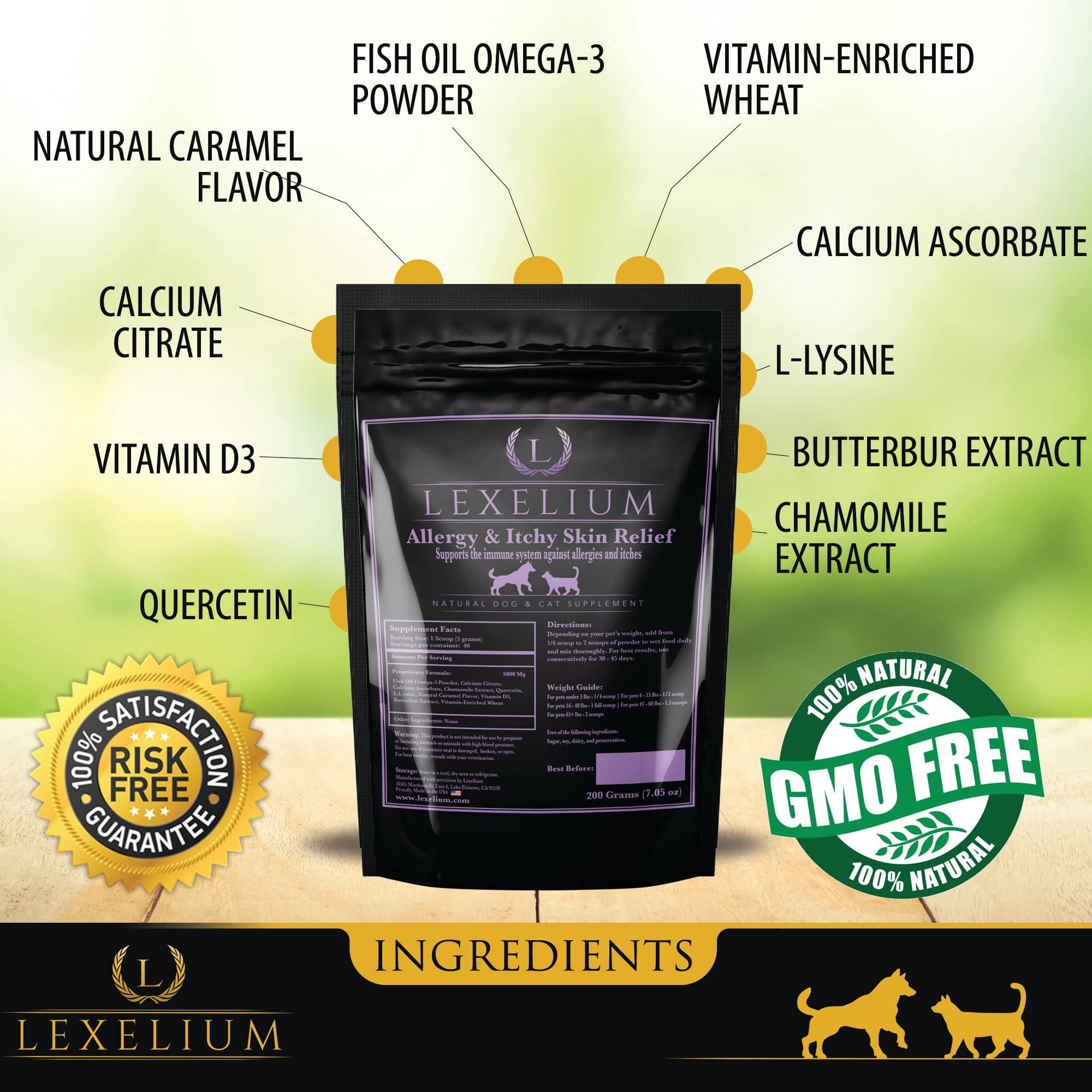 Allergy & Itch Relief Powder Supplement for Dogs & Cats - Fortified w/ Omega-3 Fish Oil