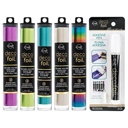 Transfer Foil Deco Foil - Satin & Specialty Transfer Sheet Set with Foil Pen - Magenta, Turquoise, Lime, Opal & Rainbow ()
